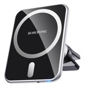 Įkroviklis-laikiklis automobilinis belaidis Borofone BH43 Xperience Magsafe 15W magnetinis, juodas