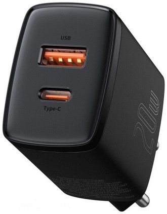Įkroviklis Baseus USB + Type-C 20W juodas CCXJ-B01