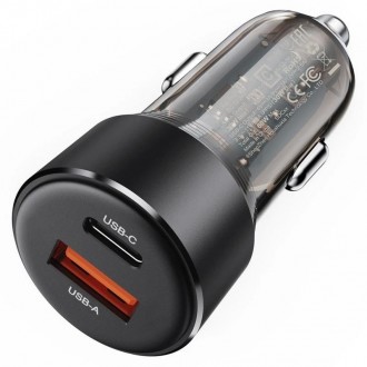 Automobilinis įkroviklis Acefast B12 60W USB-C / USB-A juodas