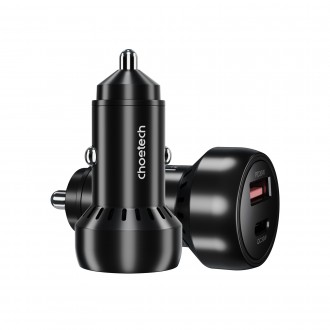 Automobilinis įkroviklis Choetech TC0014 USB-C / USB-A 60W juodas