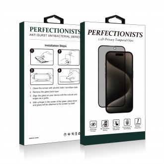 LCD apsauginis stikliukas 2.5D Privacy Perfectionists Apple iPhone 13 / 13 Pro / 14 / 16e juodas