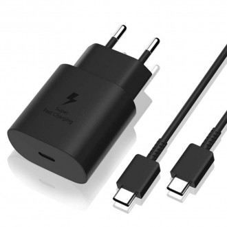 Pakrovėjas-įkroviklis originalus Samsung EP-TA800NB 25W + Type-C kabelis 25W be pakuotės juodas
